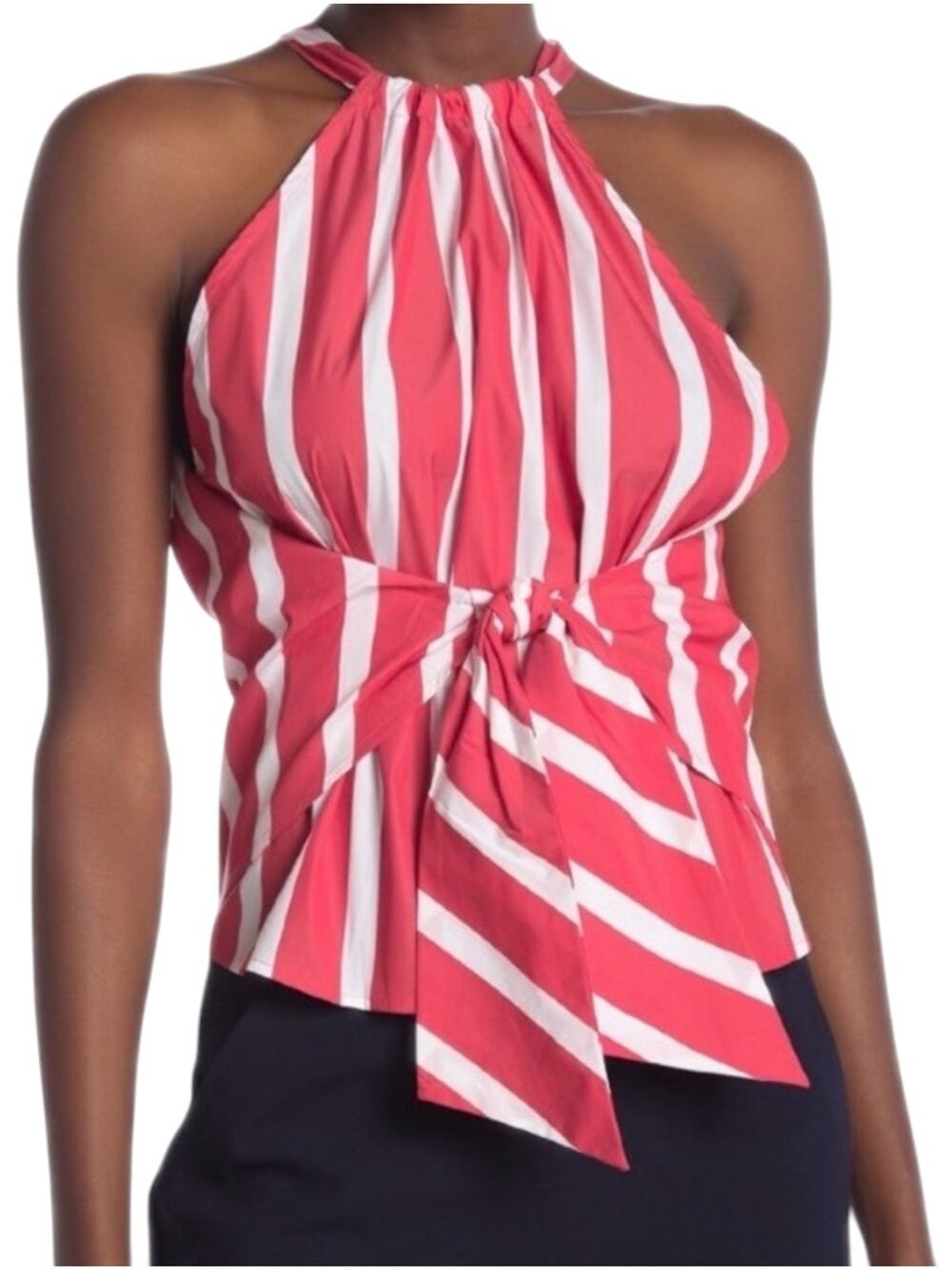 Trina Turk Mika 2 Red Striped Halter Tie Front Sleeveless Top XS